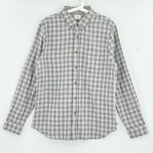 AG Adriano Goldschmied Men's Gray White Plaid Button Down Long Sleeve Shirt Sz M